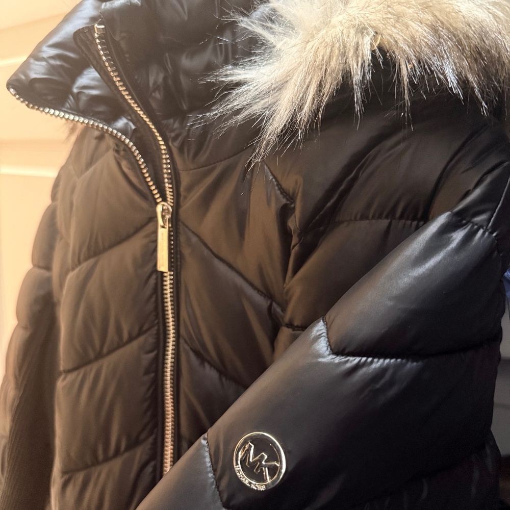 Michael Kors Black Puffer Coat with Fur Hood